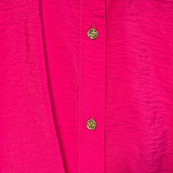 MICHAEL Michael Kors Cropped Tie Waist Shirt NWT Women's Sz M Electric Pink Bold - Picture 4 of 6